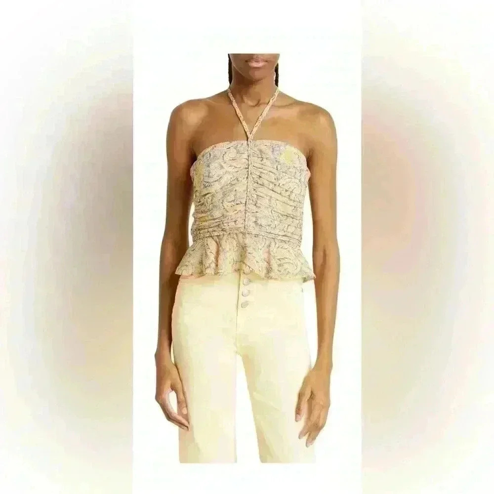 New VERONICA BEARD Arienne Paisley Silk Halter Top Yellow Size 16